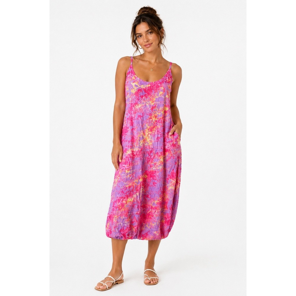 Rum Reggae Pink Purple Rayon Tie Dye Maxi Slip Dress Adjustable Straps Small